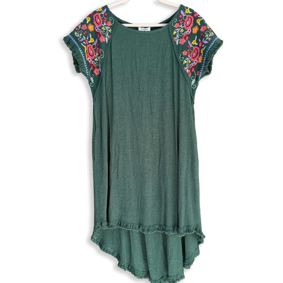 🆕 NWT Umgee Embroidered Linen Blend High Low Dress Green Size S - Picture 2 of 11